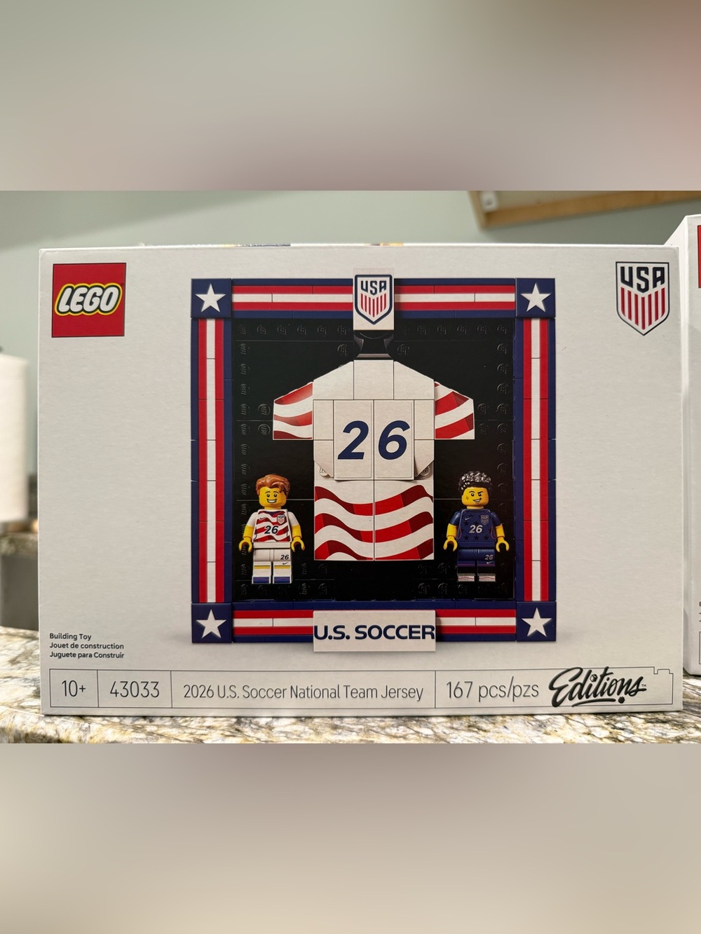 Factory Sealed Lego 43033 U.S. Soccer Jersey Display – White, Red, Blue
